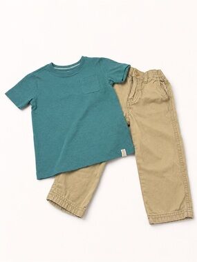 Flapdoodles Teal Short-Sleeve Pocket Tee and Khaki Pants Set